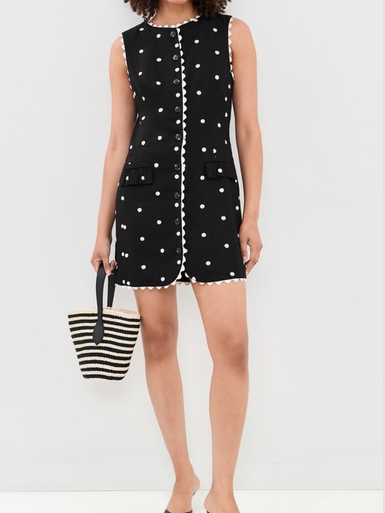 En Saison Dresses & Skirts - En Saison Black Polka Dot Scallop-Trim Mini Dress